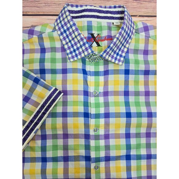 Robert Graham X Collection Mens Short Sleeve Shirt XL Multicolor Check - Picture 4 of 12